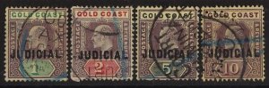 GOLD COAST 1903 'JUDICIAL' on KEVII 1/-, 2/-, 5/- & 10/-.