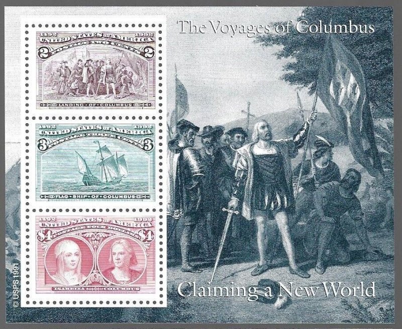 US  2624 - 2629, MNH Souvenir Sheets of the Columbian Voyages.