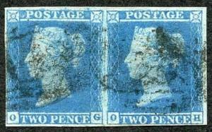 1841 2d Blue (OG/OH) Plate 3 Fine Four Margins OG Re-entry