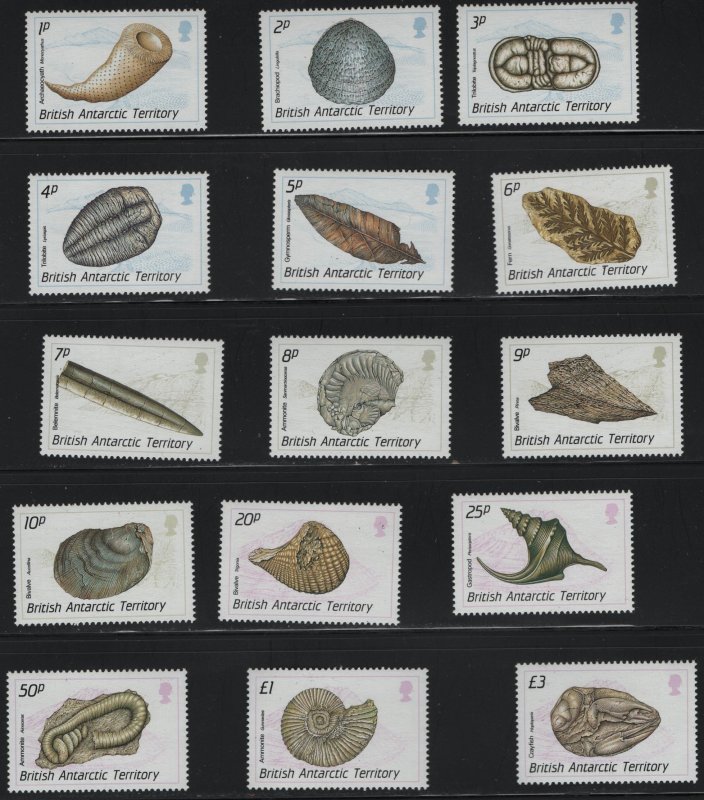 BRITISH ANARCTIC TERRITORY , 153-167, (15) SET, MNH, 1989, Fossils