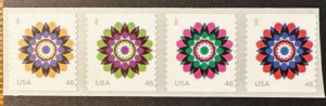 US   # 4725a Kaleidoscope Flowers strip of 4  46c 2013 Mint NH