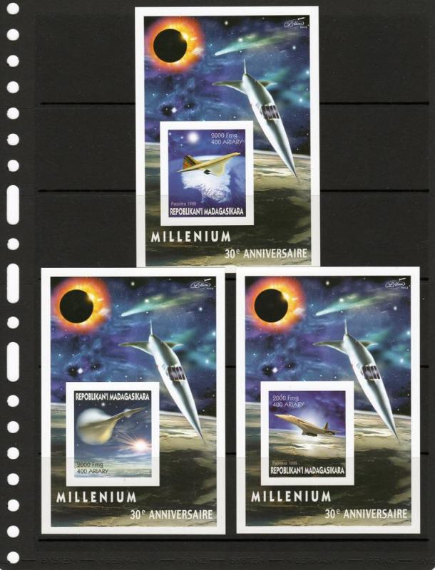 Madagascar 1999 Concorde/Halley's Comet 9 S/S Imperforated MNH