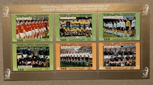 Yemen 1970 Football soccer sheet, MNH see note. Scott 276, CV $5.50. Mi 1145-50