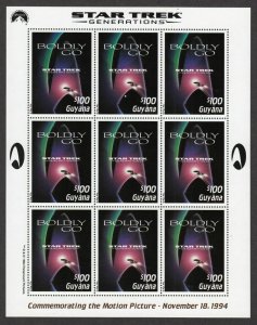 1994 Star Trek Generations MNH sheet of 9 movie poster BOLDLY GO, Guyana