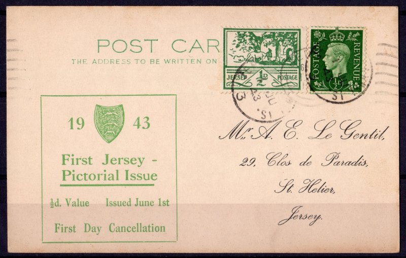 Jersey 1943 Occupation Stamps Old Jersey Farm Sc#N3 `POST CARD FDC RARE