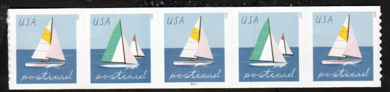 SC# 5749-5750 - (48c) - Sailboats - Postcard Rate - MNH PNC Strip of 5