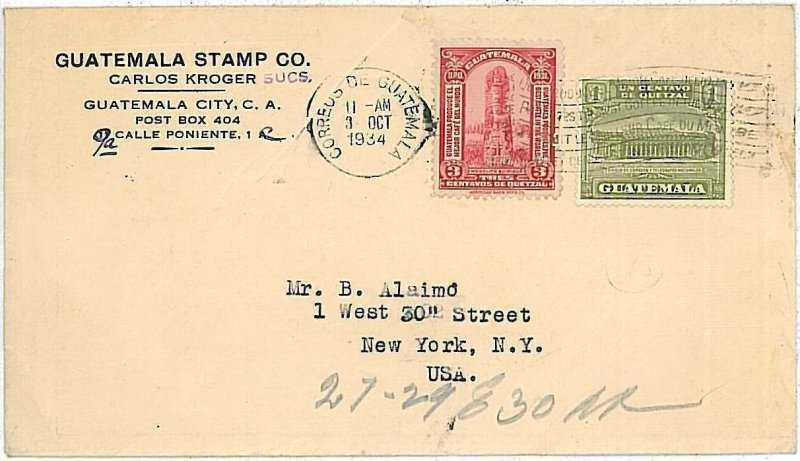 21284  - GUATEMALA - POSTAL HISTORY - COVER to USA 1934