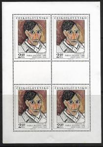 CZEHCOSLOVAKIA 1851 MNH PABLO PICASSO, SHEET OF 4, SEE FOOTNOTE