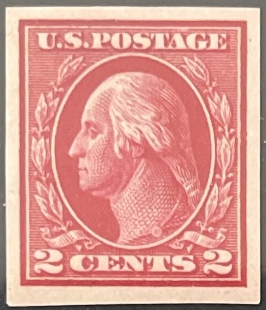 Scott #482 1916 2¢ Washington type I no WM flat plate imperf. unused HR VF