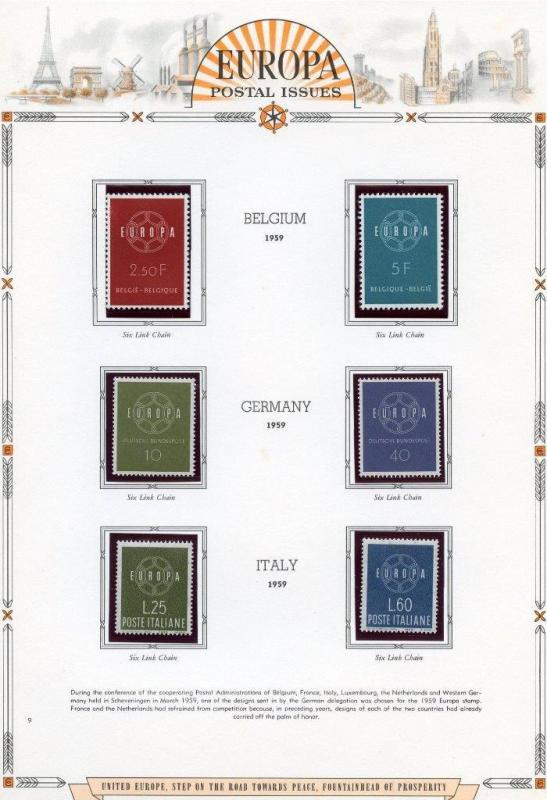 EUROPA  1959  SELECTION OF MINT NH STAMPS AND SOUVENIR SHEETS AS SHOWN 