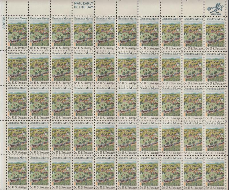 US #1370   Grandma Moses  Full sheet of 50  MNH