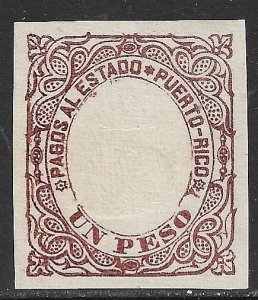 PUERTO RICO 1872-78 1p Red Brown Payments To The State Revenue Cut Square MNG