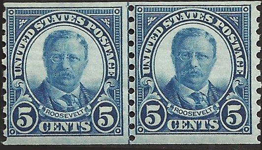 # 602 MINT NEVER HINGED Line Pair DARK BLUE THEODORE ROOSEVELT Cat $22.50