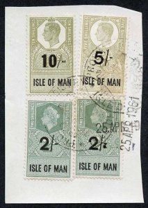 Isle of Man KGVI 10/- 5/- and 2 x 2/- Key Plate Type Revenues CDS on Piece