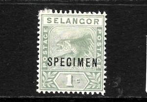 SELANGOR  1891  1c   TIGER   MH     SPECIMEN   SG 49s