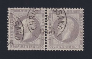 Norway Sc #3 (1857) 3s lilac King Oscar I Pair Used Christiansand CDS VF