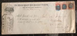 1860s Mt Holly NJ USA Cover Life Insurance Co Stamp Error Sc #65 3c Washington