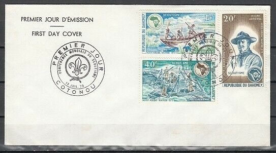 Dahomey, Scott cat. C182-C184. Boy Scout Conference issue. First day cover.