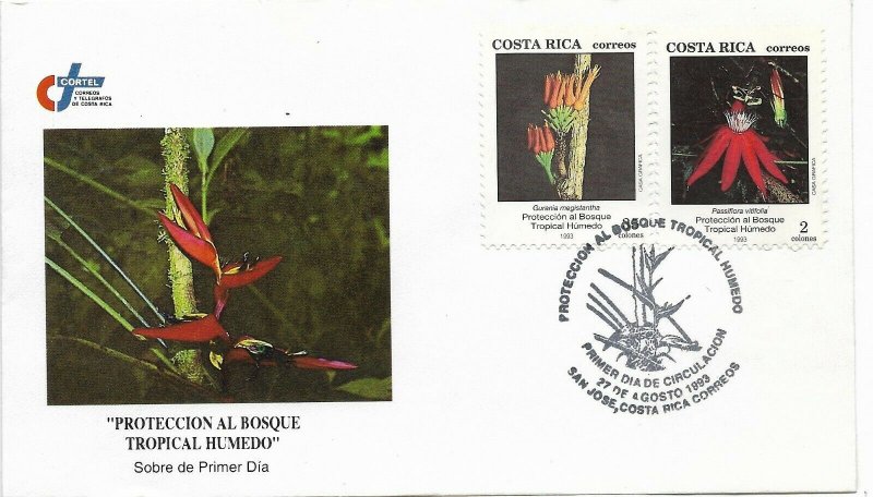 COSTA RICA 1993 TROPICAL FOREST CARE ORCHIDS FLOWERS FIRST DAY COVER FDC 