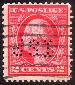 1912, US 2c Washington, Used, Inverted ISP perfin, Scott #406