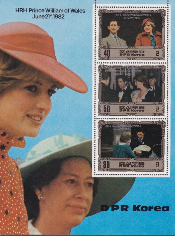 D.P.R. Korea (North Korea) 1982 Prince William of Wales Sheet of 3  VF/NH