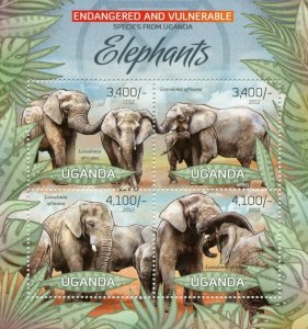 Uganda Wild Animals Stamps 2012 MNH Elephants African Bush Elephant 4v M/S II 
