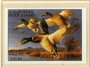 US CA26 CALIFORNIA STATE DUCK STAMP 1996 MNH SCV $15.00 BIN $7.50