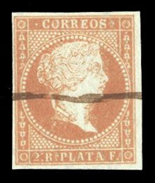 Cuba #4 Cat$20, 1855 2rp orange red, used