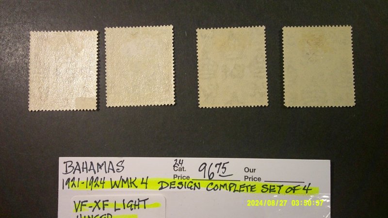 Bahamas 1921-1924 Scott# 71, 78, 81, 82 Mint VF-XF Light Hinge WMK 4