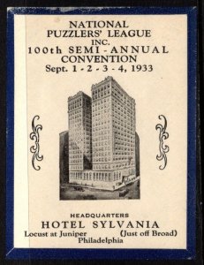 1933 US Poster Stamp 100th Semi-Annual Convention National Puzzler's League