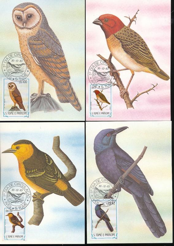 S.Tome E Principe St Thomas 1983 Birds Wildlife Maxi Cards Used (22 Items) D754a