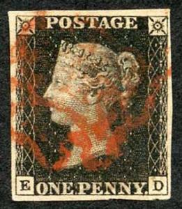 Penny Black (ED) Plate 7 Cancelled with a Black MX Four Margins