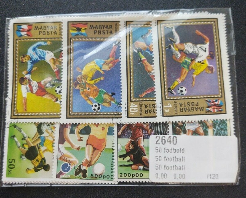 Soccer , WW stamp accumulation, kiloware ,50 different used stamps , football