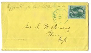 Turners Falls to Worcester, Massachusetts Cover, Blue Duplex, Poignant Docketing