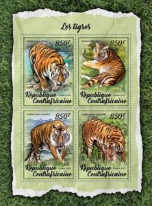 Central Africa - 2017 Tigers on Stamps - 4 Stamp Sheet - CA18010a