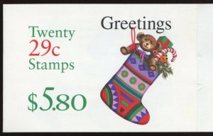 US BK218,  20 @ 29¢ = $5.80. Christmas Stocking - 1994 Booklet.  2021 SCV $12.50