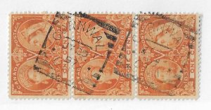 Canada Sc #51  1c jubilee strip of 3 used with Cornwall squared circle VF