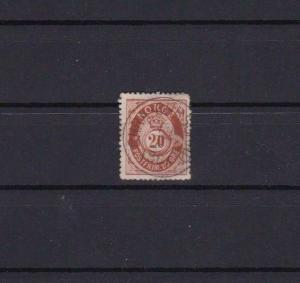 NORWAY 1877 20 ORE BROWN   USED STAMP CAT £19 R3851