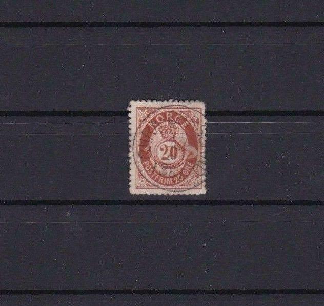 NORWAY 1877 20 ORE BROWN   USED STAMP CAT £19 R3851