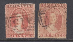 Grenada Sc 5, 5a used. 1863 dull red & 1871 vermillion 6p QV issues