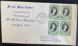 1953 Mauritius First Day Cover Queen Elizabeth II coronation Stamp Block QE