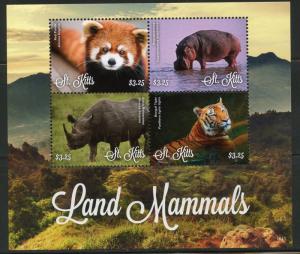 ST. KITTS 2016   LAND MAMMALS RED PANDA TIGER HIPPO &  RHINOCEROS SHEET MINT NH