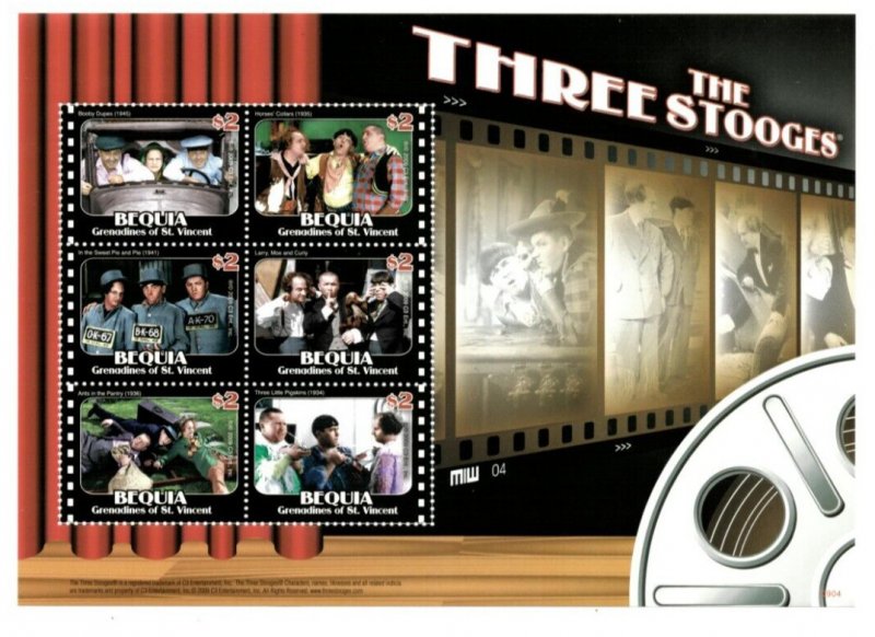 Bequia 2009 - The Three Stooges - Sheet of 6 Stamps - MNH