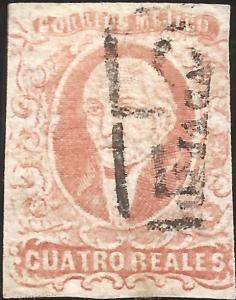 J) 1856 MEXICO, HIDALGO, 4 REALES, OAXACA DISTRICT, DOUBLE TRANSFER TOP LEFT, PL