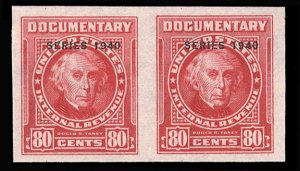 United States, Revenues #R299a Cat$475, 1940 Documentary, 80c carmine, imperf...