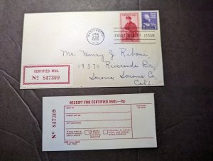 1955 Registered USA First Day Cover FDC Certified Mail with Receipt N 847309