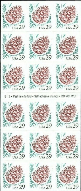 Pine Cone Pane of Eighteen 29 Cent Postage Stamps Scott 2491a