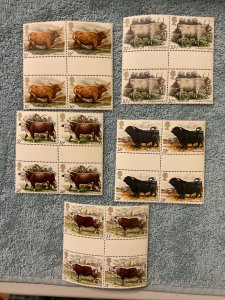 GB Cattle set of 5, Gutter blocks, Scott# 1044-8, 1984, MNH