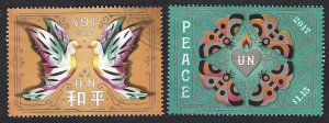 United Nations #1172-1173  49¢ & $1.15 Doves & Moths (2017). Used.