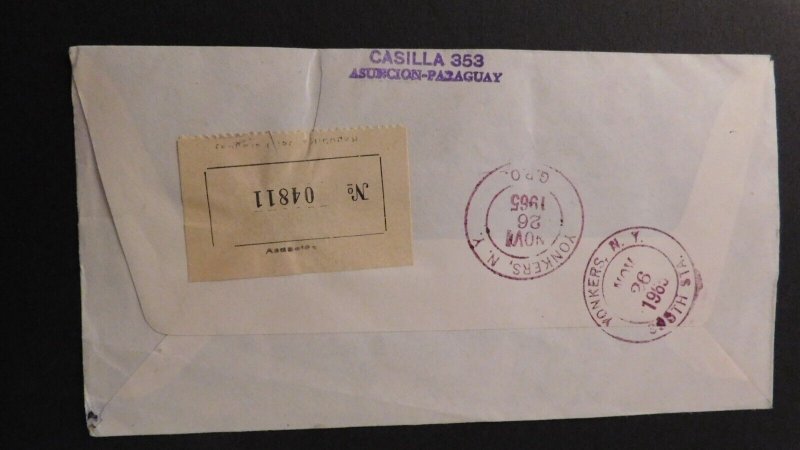 1965 Paraguay First Day Cover FDC Asuncion Paraguay to Yonkers NY USA